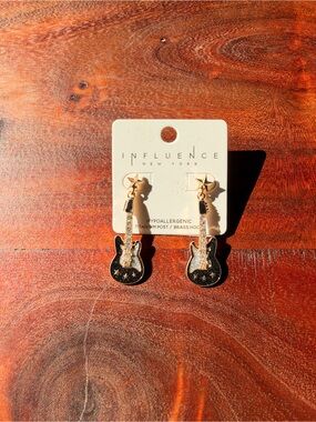 Influence New York Black & Gold Star Guitar Drop Earrings
